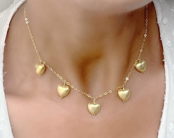 Gold Puffed Heart Necklace, Multiheart Necklace