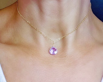 Dainty Pink Amethyst Necklace, Minimal Gemstone Pendant, Pink Gemstone Jewelry, Delicate Bridal Bridesmaid Gift, February Birthstone