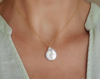 Baroque Pearl Necklace for Everyday, Single Dainty Pearl Pendant on 14k Gold Filled or Sterling Silver Chain