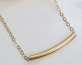 Curved Bar Necklace, Simple Gold Necklace, Minimal Gold Jewelry, Dainty Gold Necklace, Gold Layering Necklace