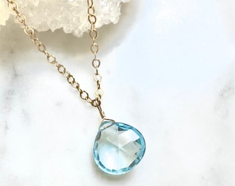 Blue Topaz Necklace, Blue Gemstone Pendant, December Birthstone, Dainty Birthstone Necklace, Gift for Her