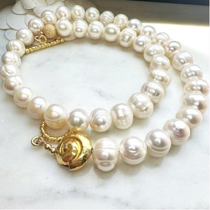 Echte zoetwaterparelketting witte ovale parels met gouden kapittelsluiting Elegante bruids- of cadeau-sieraden geboortesteen juni