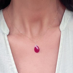 Natural Ruby Necklace Minimal Ruby Pendant Delicate Ruby Solitaire Necklace July Birthstone Bridal and Bridesmaid Jewelry