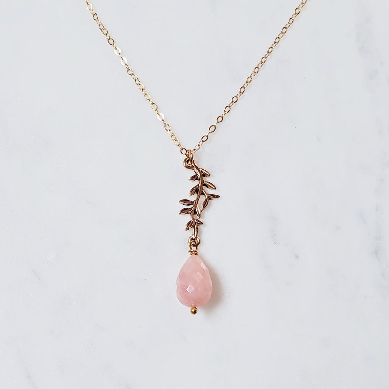 Genuine Pink Opal Gemstone Pendant Necklace, Bridal Gift, Best Friend Gift, October Birthstone image 3