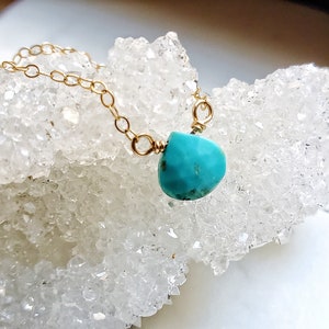 Tiny Sleeping Beauty Turquoise Necklace, Small Turquoise Necklace, Single Stone Turquoise Pendant, Minimal Turquoise Necklace Gold or Silver image 2