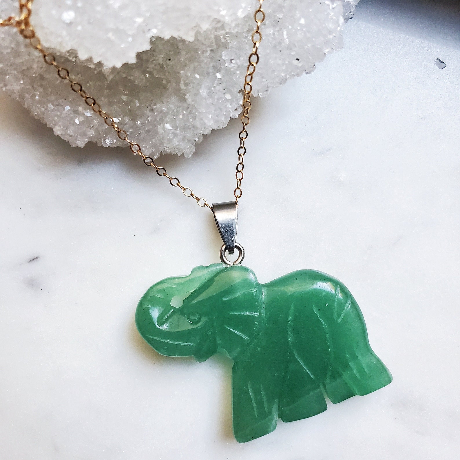 Dainty Lucky Green Jade Elephant Pendant Necklace Good Luck | Etsy
