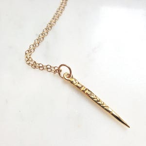 Gold Spike Necklace, Textured Dagger Pendant, 14k Gold-Filled Chain