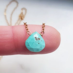 Tiny Sleeping Beauty Turquoise Necklace, Small Turquoise Necklace, Single Stone Turquoise Pendant, Minimal Turquoise Necklace Gold or Silver image 4