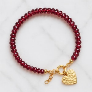 Natural Garnet Gemstone Bracelet, January Birthstone Jewelry Gift