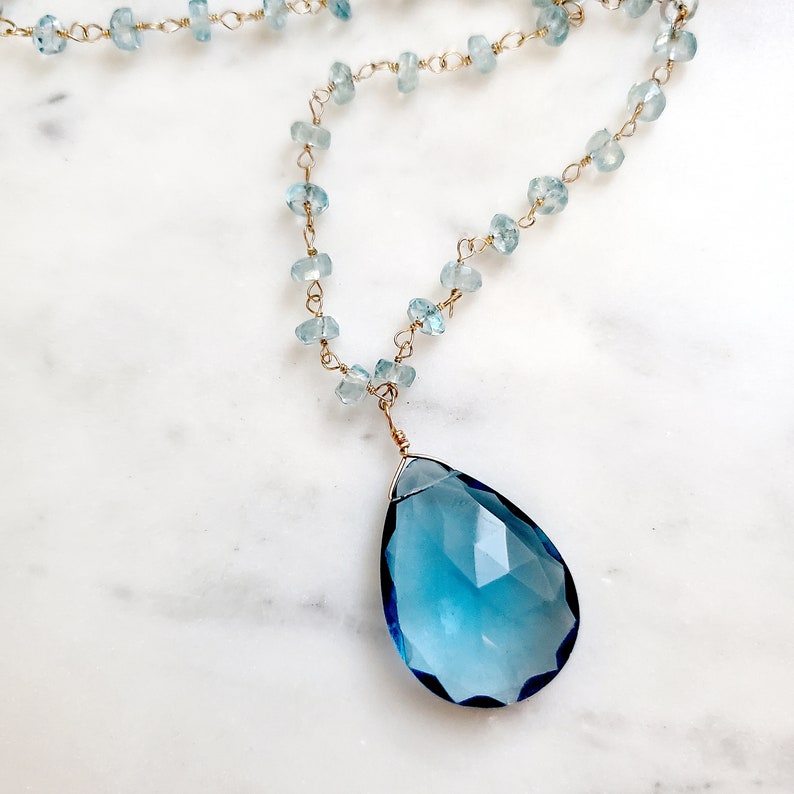 Swiss Blue Topaz Necklace, Gemstone Bead Necklace, December Birthstone, Boho Bridal Gift for Her image 4
