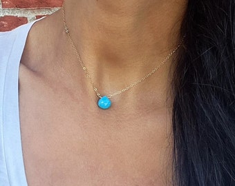 Genuine Blue Turquoise Necklace, Natural Blue Turquoise Pendant, Gift for Her