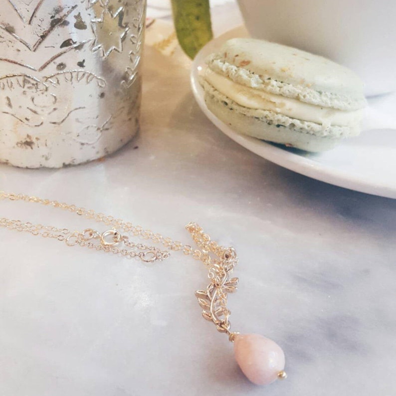 Genuine Pink Opal Gemstone Pendant Necklace, Bridal Gift, Best Friend Gift, October Birthstone image 4