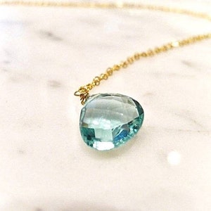 Dainty Blue Topaz Drop Necklace in Gold, Minimal Gemstone Pendant, Gemstone Jewelry, Delicate Bridal Gift, Bridesmaid Gift, Gift for Her