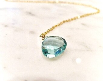 Dainty Blue Topaz Drop Necklace in Gold, Minimal Gemstone Pendant, Gemstone Jewelry, Delicate Bridal Gift, Bridesmaid Gift, Gift for Her