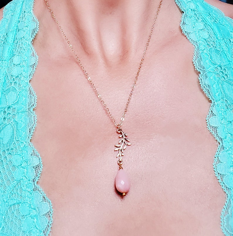 Genuine Pink Opal Gemstone Pendant Necklace, Bridal Gift, Best Friend Gift, October Birthstone image 2