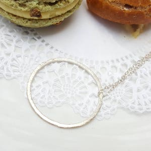 Sterling Silver Ring Necklace Minimalist Silver Circle Pendant Handmade Everyday Silver Necklace Dainty Geometric Charm Necklace