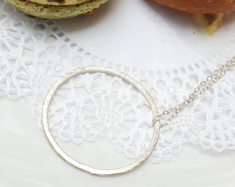 Medium Sterling Silver Open Ring Necklace, Circle Pendant, Everyday Silver Hoop Jewelry, Gift for Her