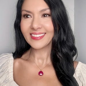 Natural Ruby Teardrop Necklace Ruby Pendant Choker Ruby Statement Necklace July Birthstone Red Bridesmaid Necklace Ruby Bezel Set Necklace
