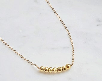 Dainty Gold Nugget Necklace, Geometric Beads, Minimal Layering, Gift for Her