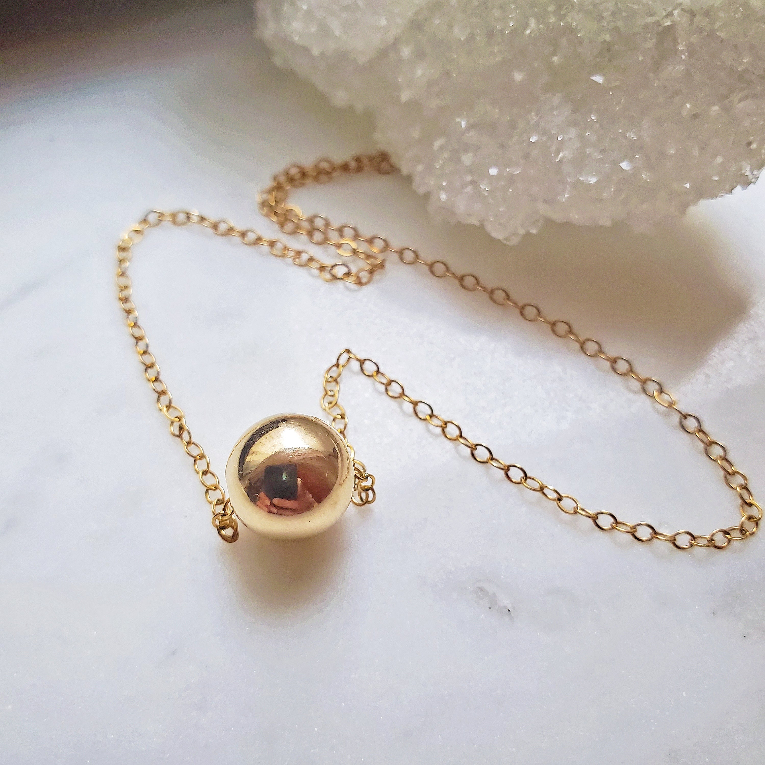 Dainty Gold Ball Pendant Necklace, Minimal Necklace, Gold Sphere