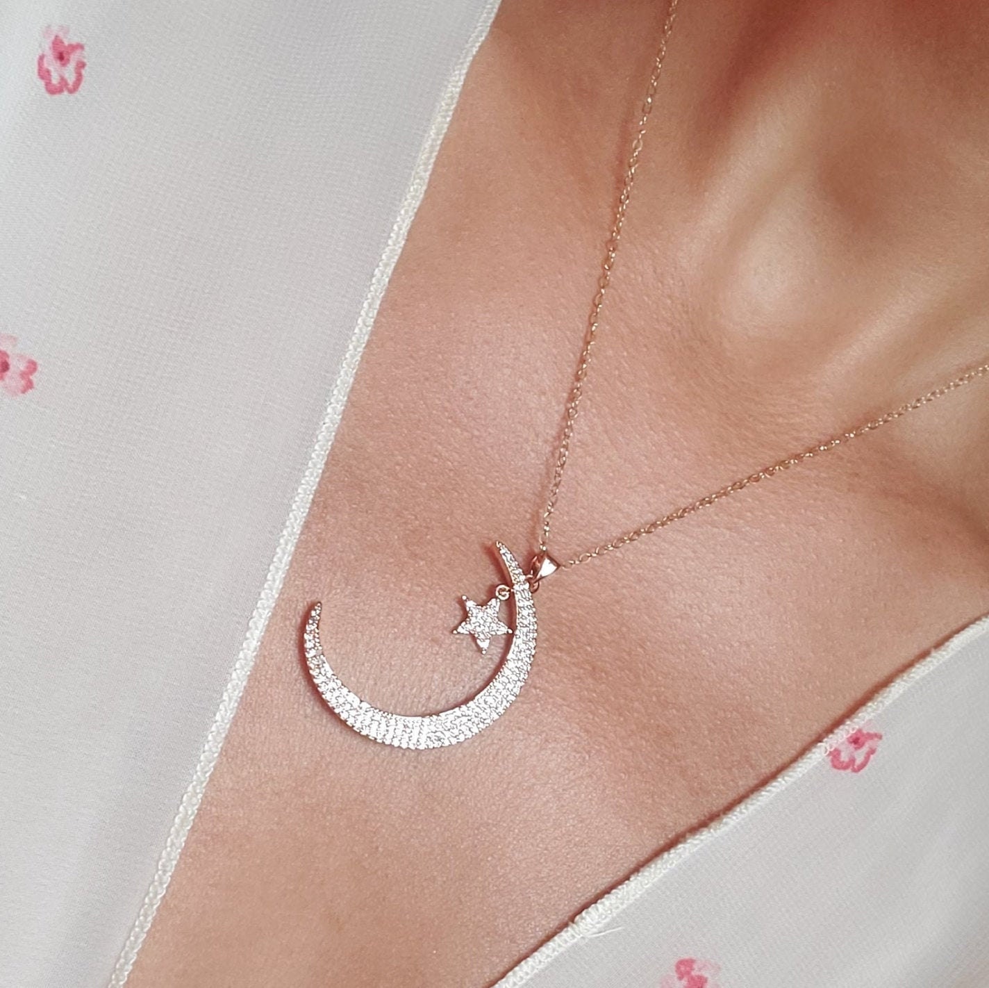 Gold moon and star pendant shop