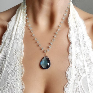 Swiss Blue Topaz Necklace, Gemstone Bead Necklace, December Birthstone, Boho Bridal Gift for Her image 8