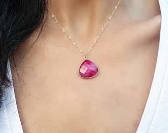 Real Ruby Necklace, Natural Ruby Pendant, Big Ruby Choker, July Birthstone, Gift for Her