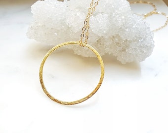 Dainty Open Circle Necklace in Gold or Silver, Delicate Eternity Ring