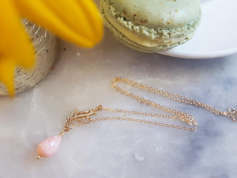 Genuine Pink Opal Gemstone Pendant Necklace, Bridal Gift, Best Friend Gift, October Birthstone image 1