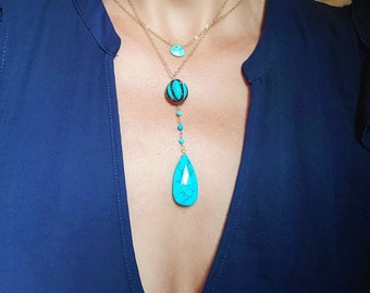 Dainty Turquoise Tear Drop Necklace, Statement Turquoise Jewelry, Boho Bridal Gift, December Birthstone, Gift for Her