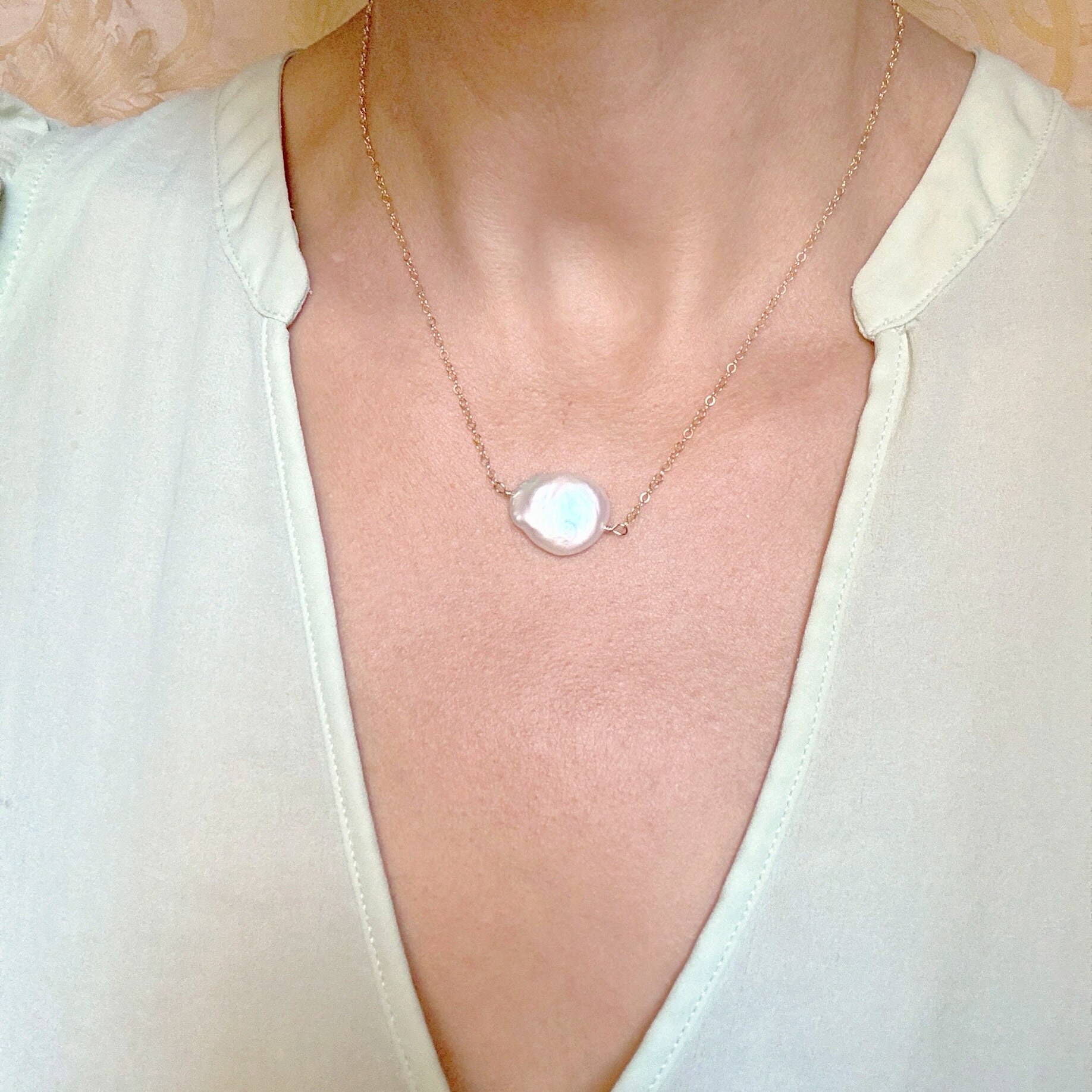 Natural Pearl Necklace Minimal Pearl Pendant Simple Pearl Layering Bridal and Bridesmaid Jewelry Gift for Mom and Wife June Birthstone