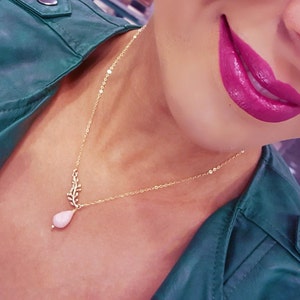 Genuine Pink Opal Gemstone Pendant Necklace, Bridal Gift, Best Friend Gift, October Birthstone image 5