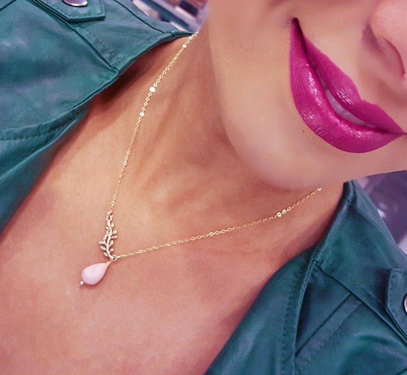 Genuine Pink Opal Gemstone Pendant Necklace, Bridal Gift, Best Friend Gift, October Birthstone image 5