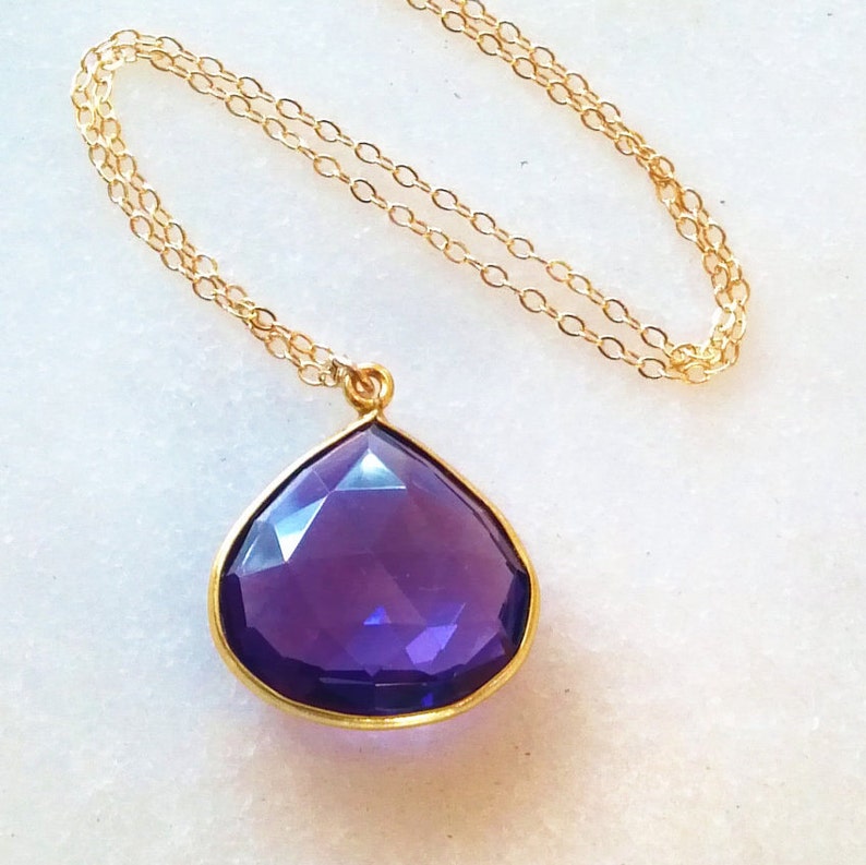Purple Amethyst Pear Drop Pendant Necklace in Gold Etsy