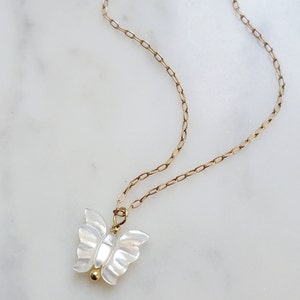 Dainty Mother of Pearl Butterfly Pendant Necklace, Tiny Butterfly Charm, Bridal Gift for Her image 4