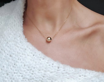 Dainty Gold Ball Pendant Necklace, Minimal Necklace, Gold Sphere, Simple Everyday Gold Jewelry