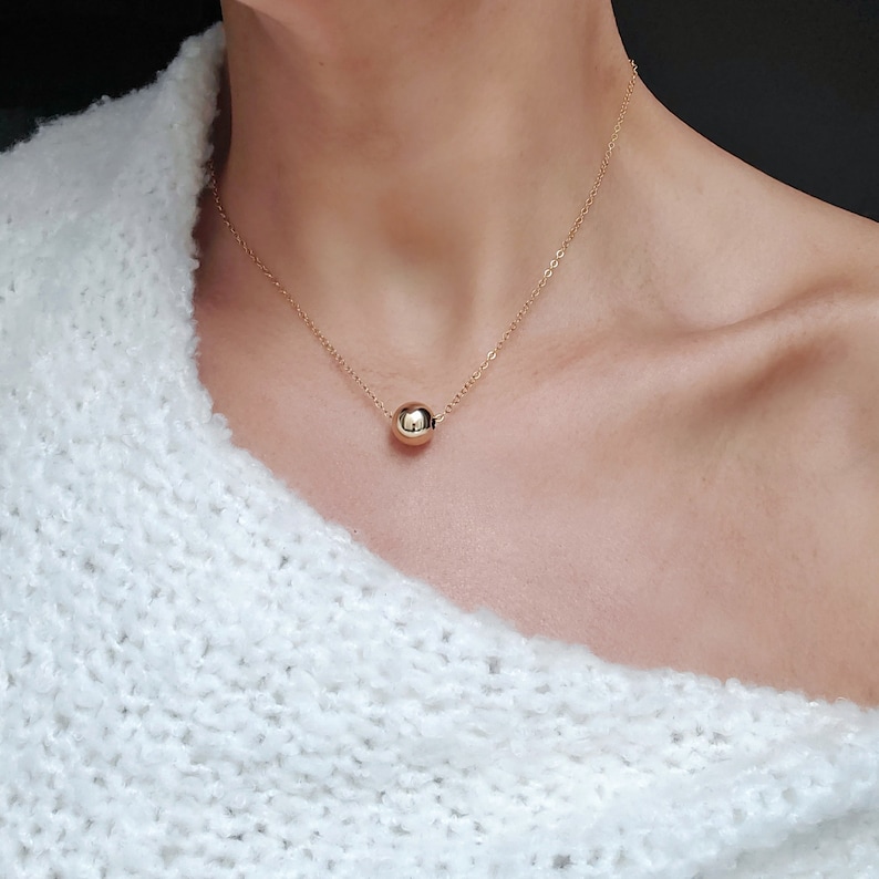 Dainty Gold Ball Pendant Necklace, Minimal Necklace, Gold Sphere