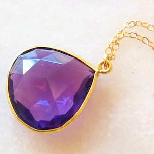 Chunky Purple Amethyst Tear Drop Pendant Necklace 14k Gold Fill Chain February Birthstone Gift for Her