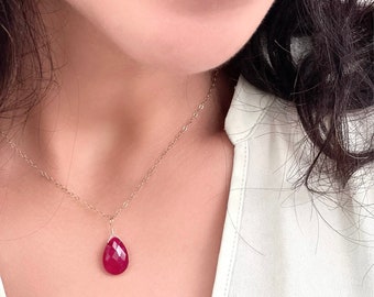 Genuine Ruby Necklace, Dainty Raw Ruby Pendant, Minimal Ruby Necklace, July Birthstone, Gift for Her