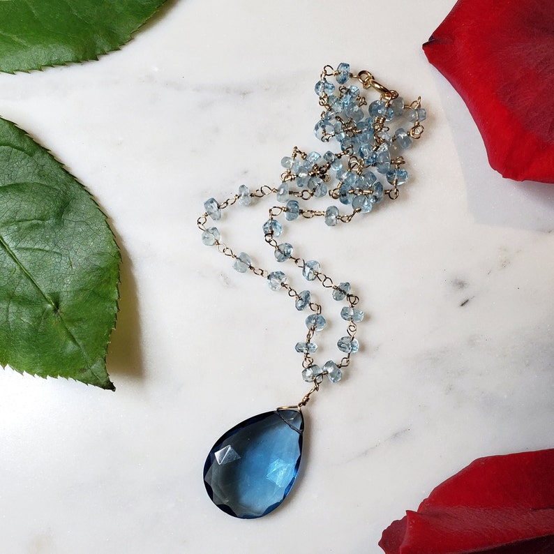 Swiss Blue Topaz Necklace, Gemstone Bead Necklace, December Birthstone, Boho Bridal Gift for Her image 6