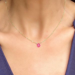 Tiny Pink Sapphire Necklace Small Pink Gemstone Necklace Single Stone Sapphire Necklace Minimal Sapphire Necklace Gift for Her