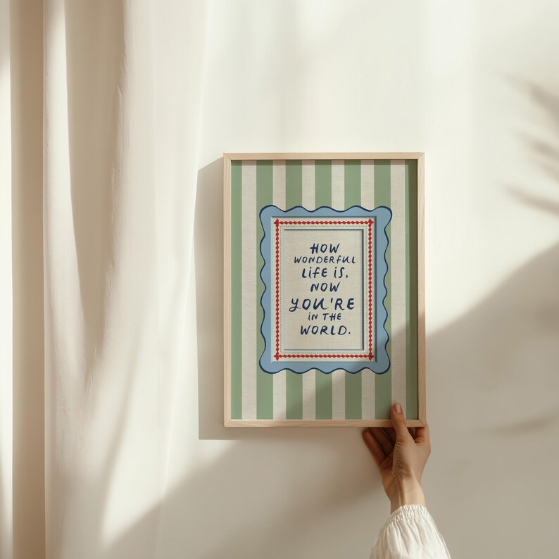 How Wonderful Life Is Nursery Print: Cottagecore Sage Green Circus Stripe Kids Room Decor (Digital Download) image 11