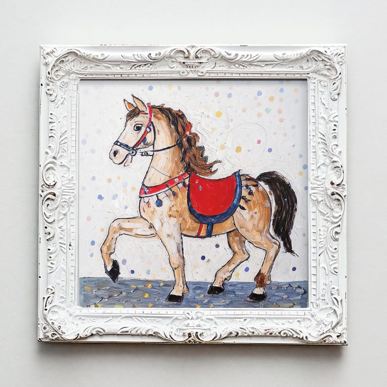 Vintage Circus Carousel Horse Print: Oil Painting Retro Nursery Art ...