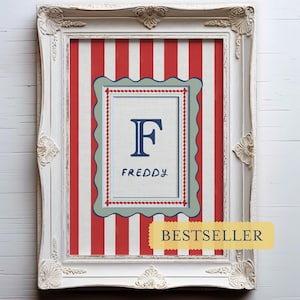 Lámina infantil personalizada de rayas de circo: Póster con nombre personalizado (descarga digital)