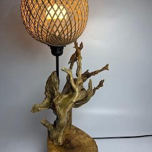 Handmade Natural Wooden Lamp , Boxwood Body, Walnut/Oak Base,Rustic & Bohemian Decor,Unique Design Table Lamp,recycled wood table lamp