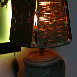 Vintage Boho Table Lamp Handmade Rustic Terracotta Lamp with Wicker Jute Accents rustic handmade lamp,handmade wicker lampshade,home decor