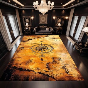 Alfombra con mapa vintage, alfombra con brújula, alfombra antigua, alfombra con mapa del tesoro, alfombra marítima, alfombra para salón, alfombra para cocina, regalo para ella, idea de regalo, decoración del hogar