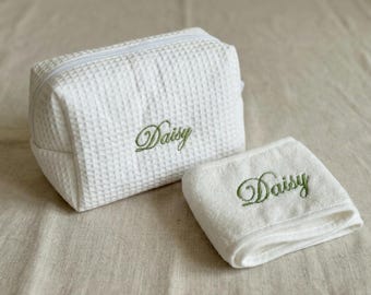 Neceser personalizado con diseño de gofre, neceser con nombre personalizado, regalo para dama de honor, neceser de boda, neceser de viaje