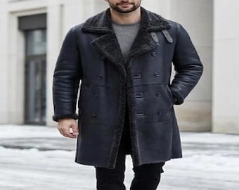 Abrigo de piel de oveja para hombre: abrigo largo de invierno de piel de oveja