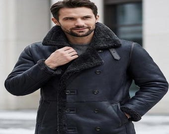 Mens Shearling Coat: Long Sheepskin Leather Winter Coat